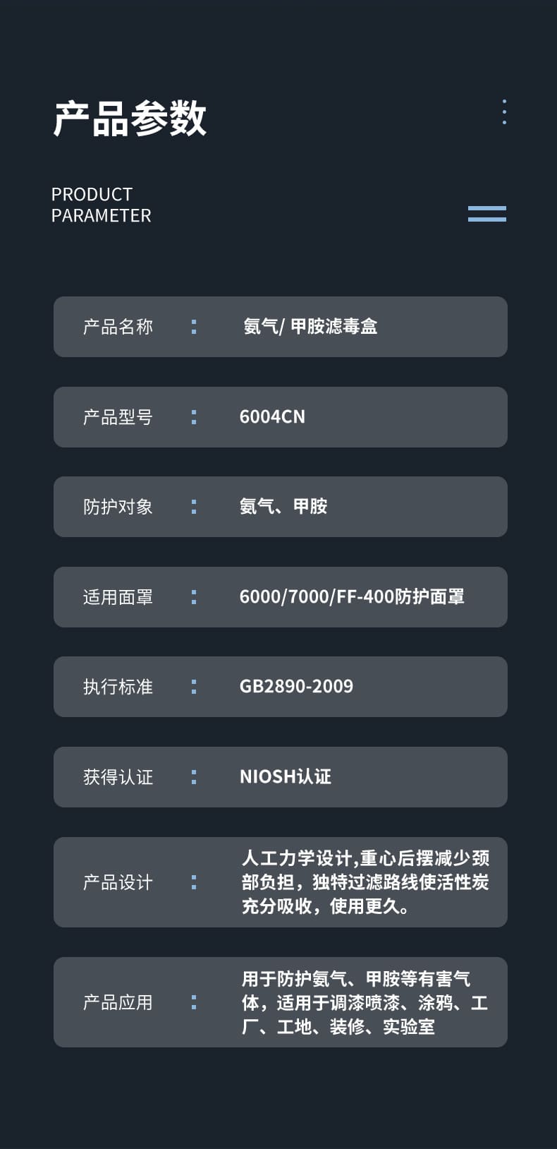 3M 6004CN 滤毒盒 （氨气、甲胺）